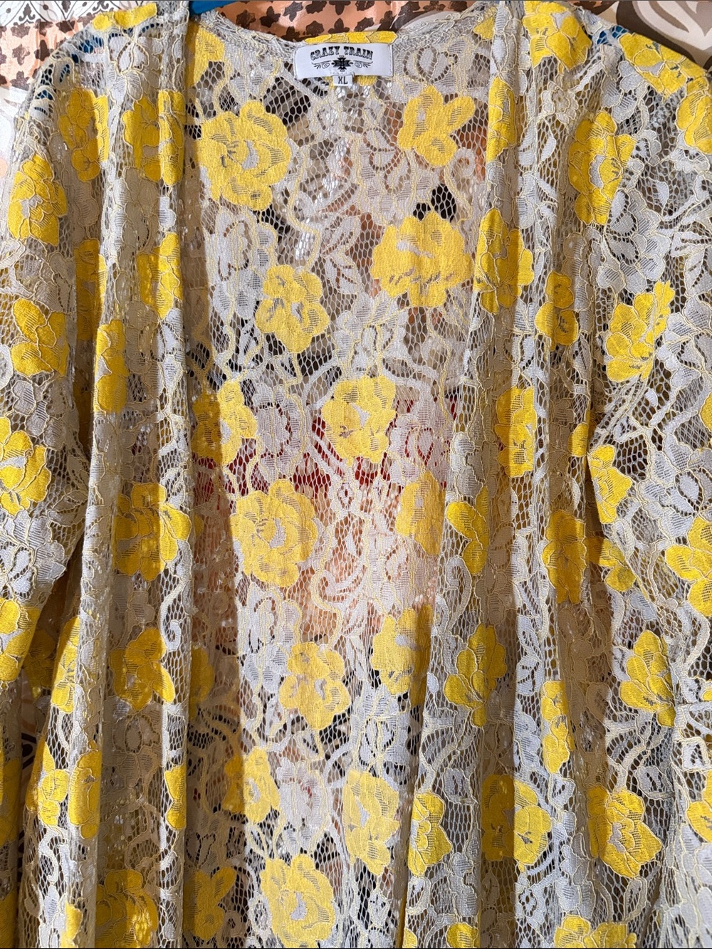 Crazy Train Lace Duster - Silver Gray and Yellow - Yellow Rose of TX - XL - EUC